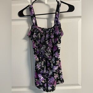 White House Black Market Black and Purple Floral Tank XXS